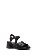 Women's Black Ankle Strap Thick Heel Leather Sandals | Derimod