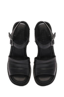 Women's Black Ankle Strap Thick Heel Leather Sandals | Derimod