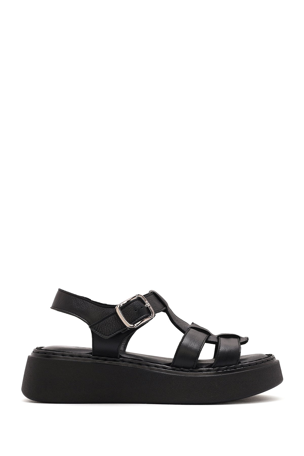 Women's Black Buckled Thick Soled Leather Comfort Sandals 25SFD343018 | Derimod