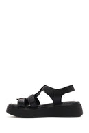 Women's Black Buckled Thick Soled Leather Comfort Sandals | Derimod