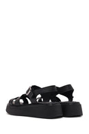 Women's Black Buckled Thick Soled Leather Comfort Sandals | Derimod