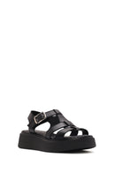 Women's Black Buckled Thick Soled Leather Comfort Sandals | Derimod