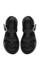 Women's Black Buckled Thick Soled Leather Comfort Sandals | Derimod