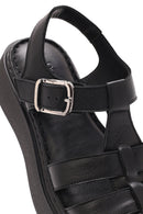 Women's Black Buckled Thick Soled Leather Comfort Sandals | Derimod