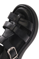 Women's Black Buckled Thick Soled Leather Comfort Sandals | Derimod