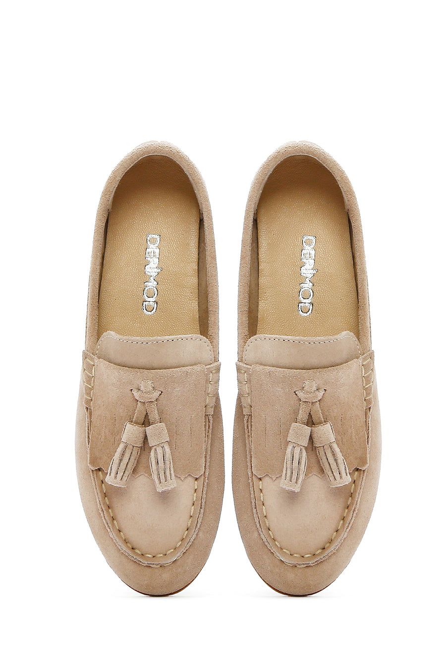 Women's Beige Suede Leather Masculine Loafer