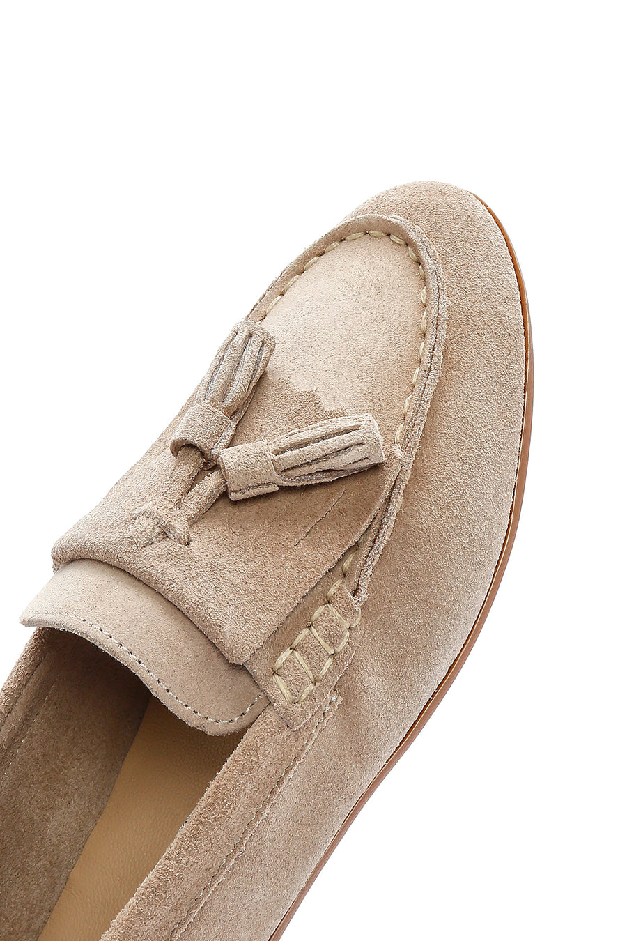 Women's Beige Suede Leather Masculine Loafer