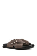 Women's Mink Buckled Suede Leather Slippers | Derimod