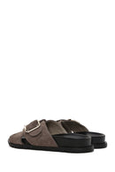 Women's Mink Buckled Suede Leather Slippers | Derimod