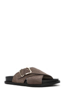 Women's Mink Buckled Suede Leather Slippers | Derimod