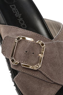 Women's Mink Buckled Suede Leather Slippers | Derimod