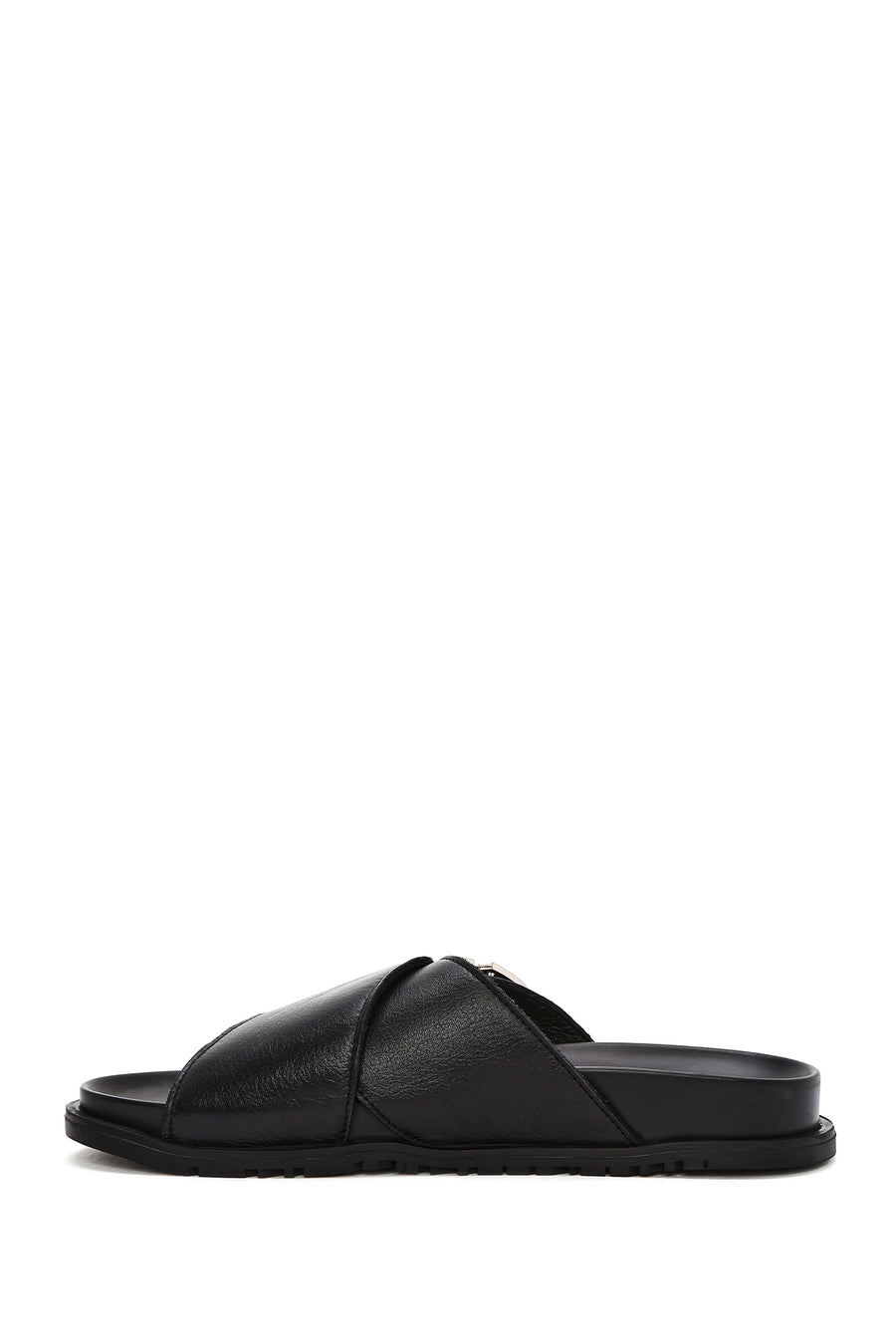 Women's Black Buckle Leather Slippers