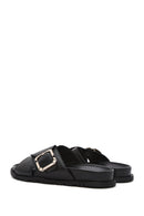 Women's Black Buckle Leather Slippers | Derimod