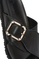 Women's Black Buckle Leather Slippers | Derimod