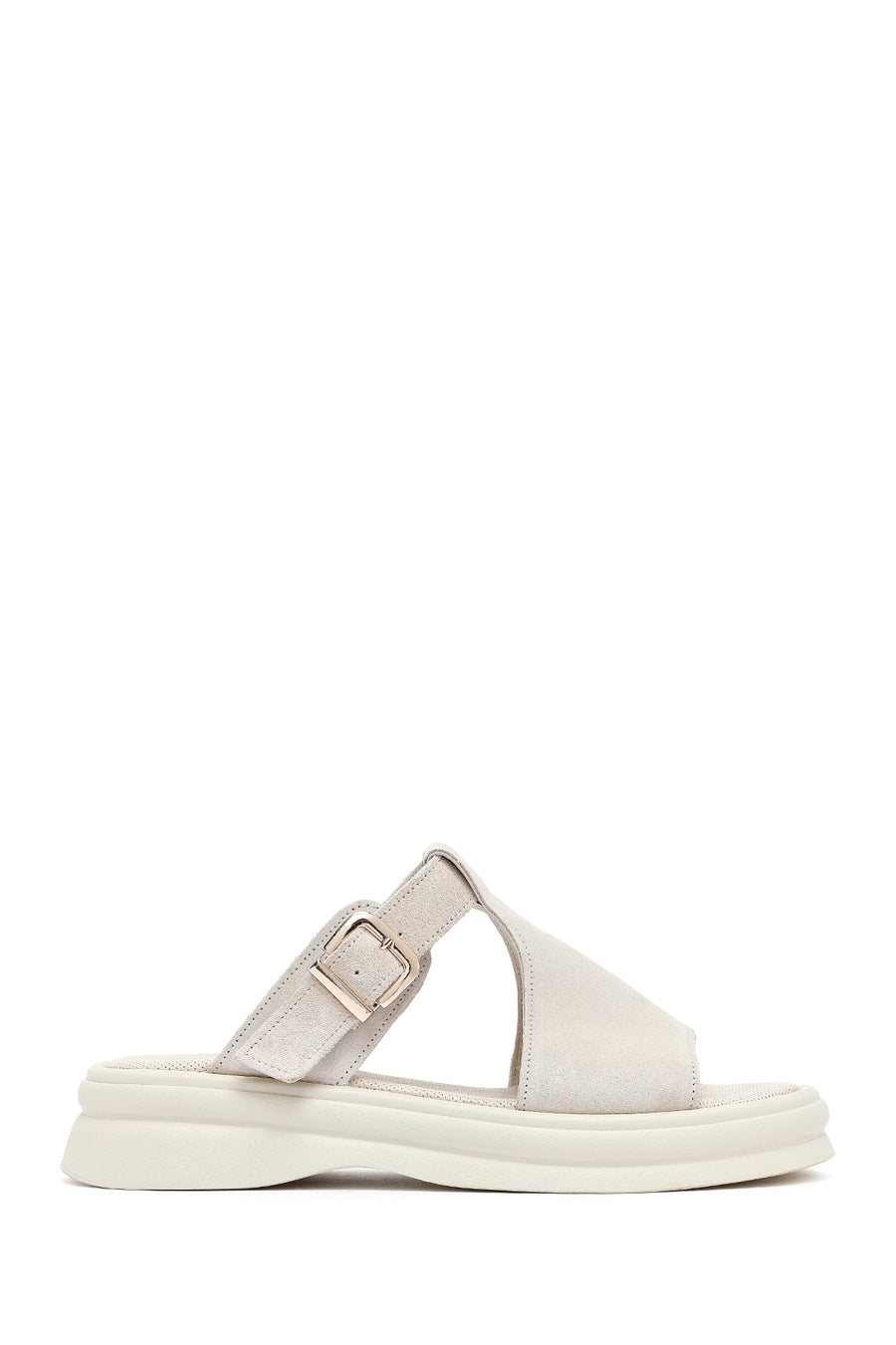 Women's Beige Buckle Suede Leather Slippers 25SFD350810 | Derimod