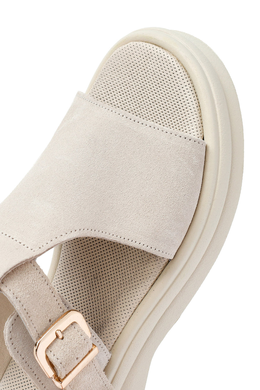 Women's Beige Buckle Suede Leather Slippers