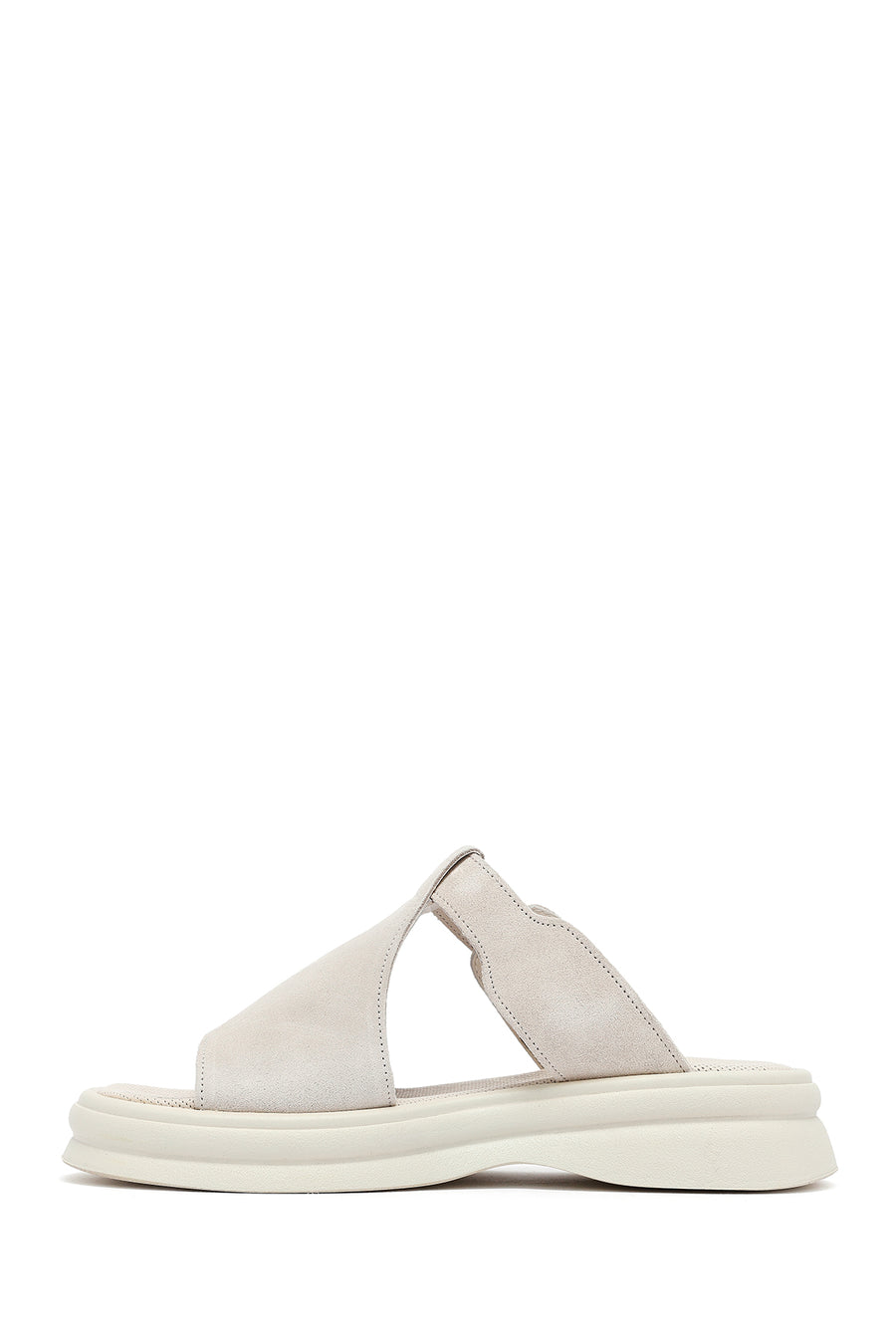 Women's Beige Buckle Suede Leather Slippers