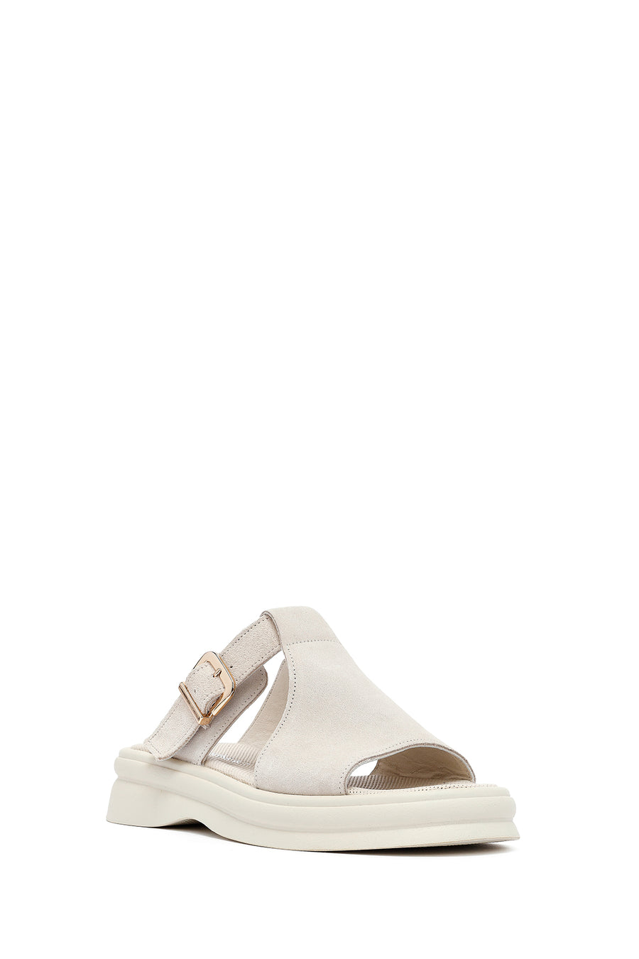 Women's Beige Buckle Suede Leather Slippers