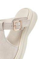 Kadın Bej Tokalı Süet Deri Terlik | Derimod