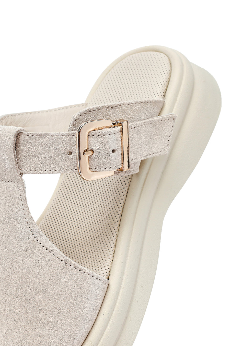 Women's Beige Buckle Suede Leather Slippers