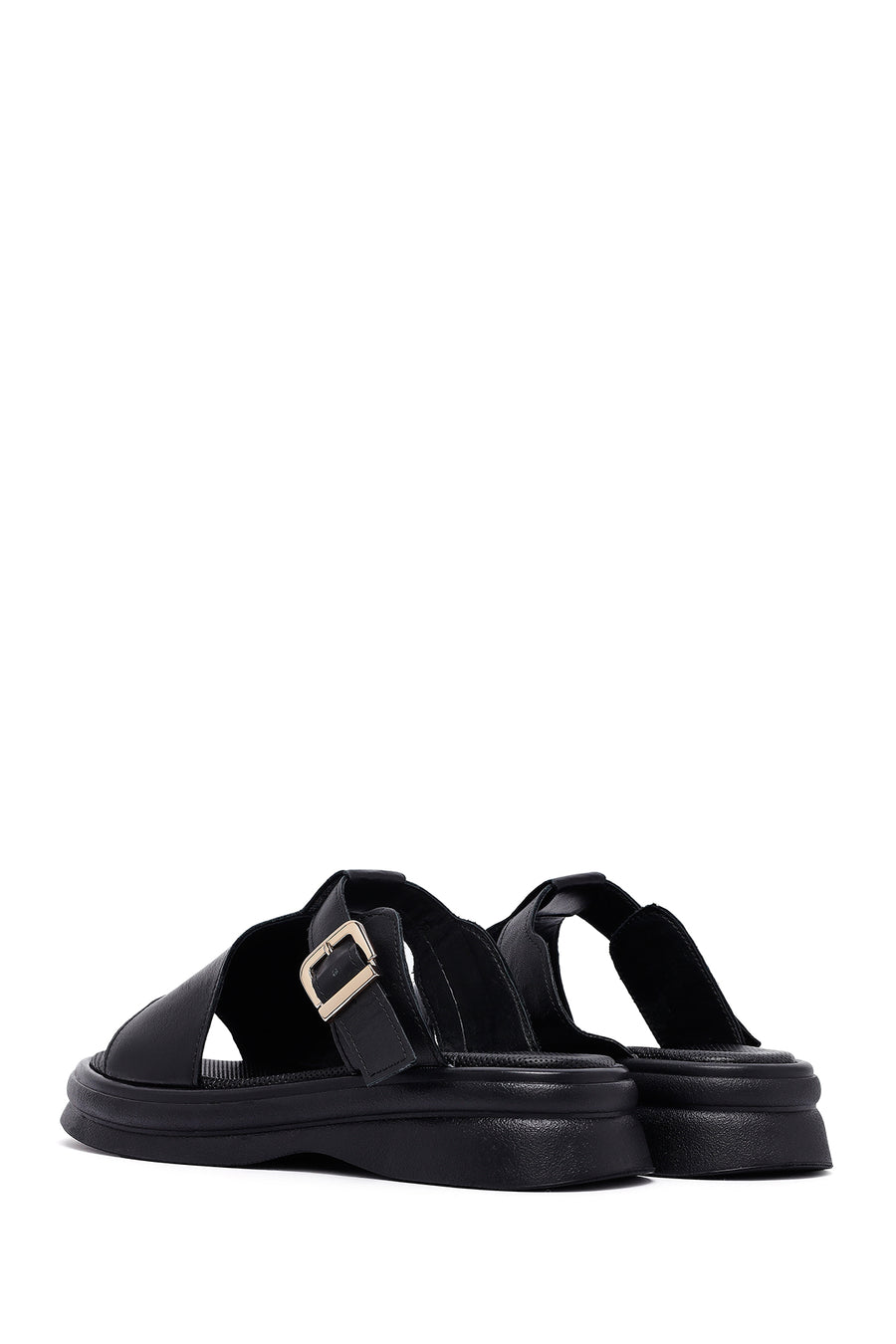 
Women's Black Buckled Leather Slippers
