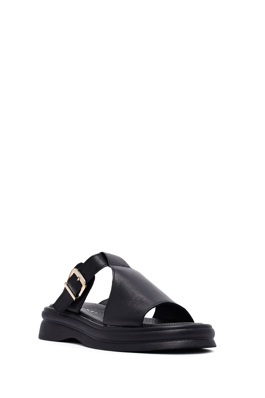 
Women's Black Buckled Leather Slippers
