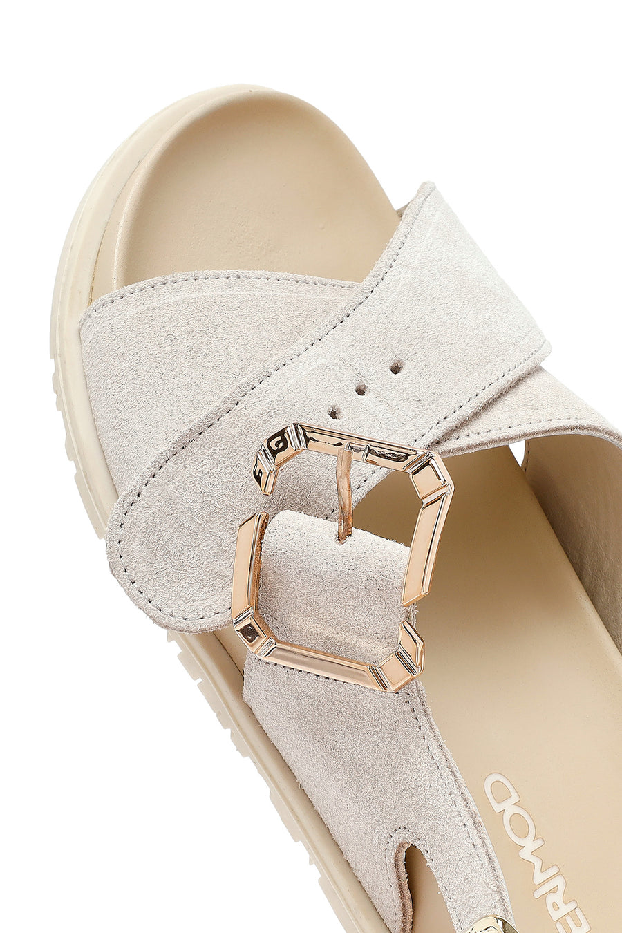 Women's Beige Buckled Suede Leather Sandals