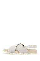 Kadın Bej Tokalı Süet Deri Sandalet | Derimod