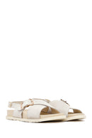 Kadın Bej Tokalı Süet Deri Sandalet | Derimod