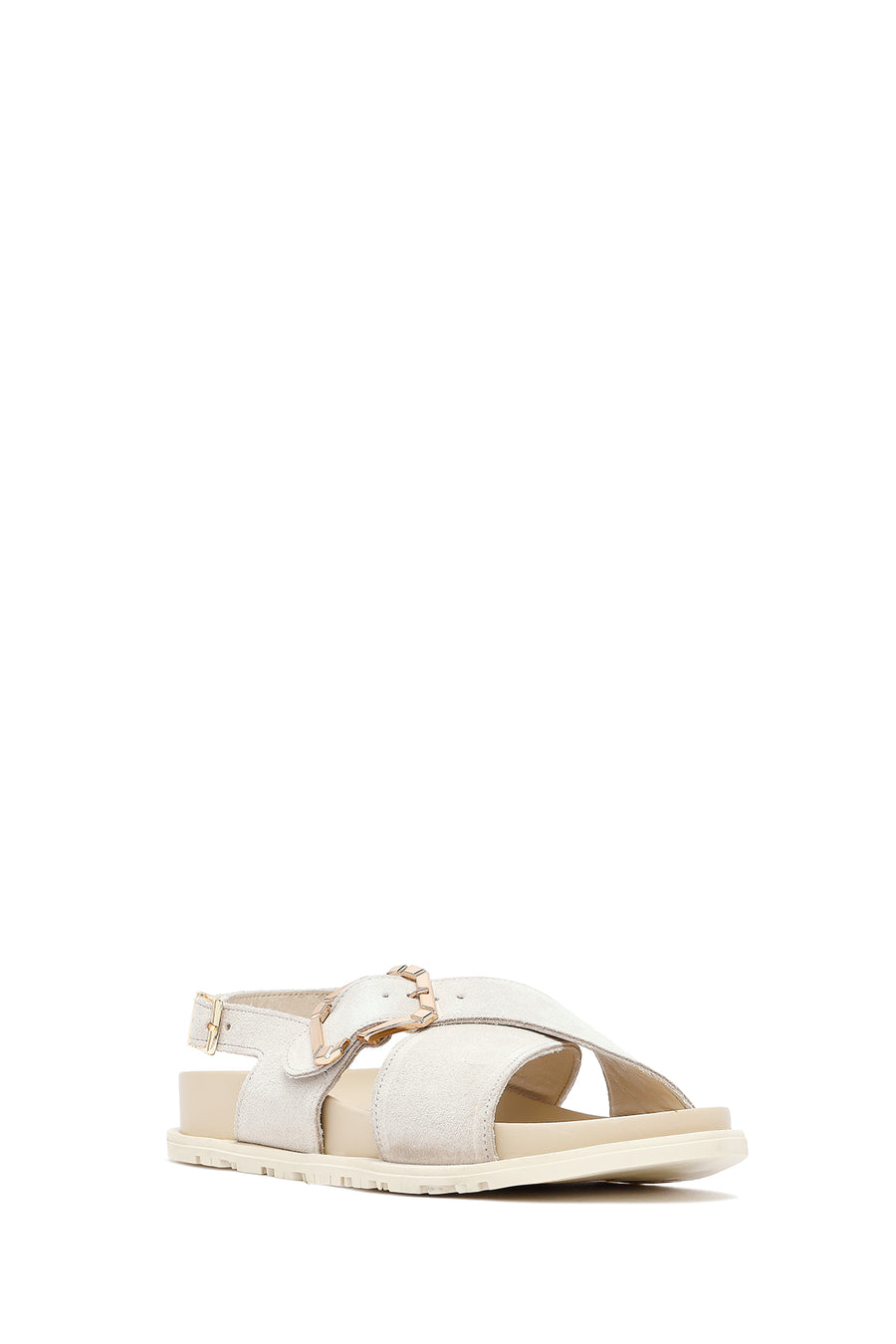 Women's Beige Buckled Suede Leather Sandals
