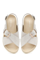 Kadın Bej Tokalı Süet Deri Sandalet | Derimod