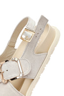 Kadın Bej Tokalı Süet Deri Sandalet | Derimod