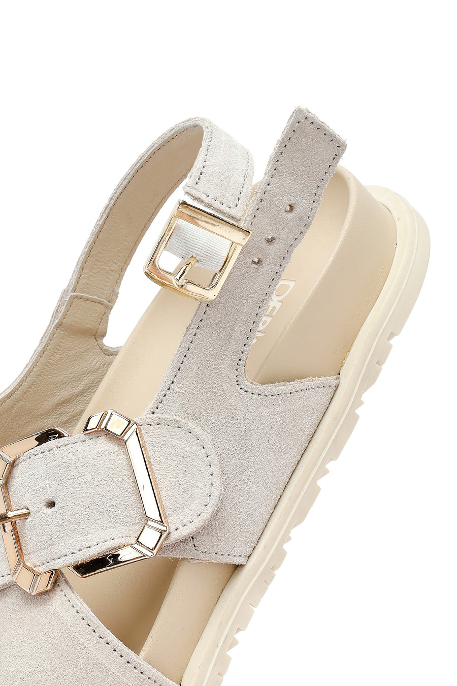 Women's Beige Buckled Suede Leather Sandals