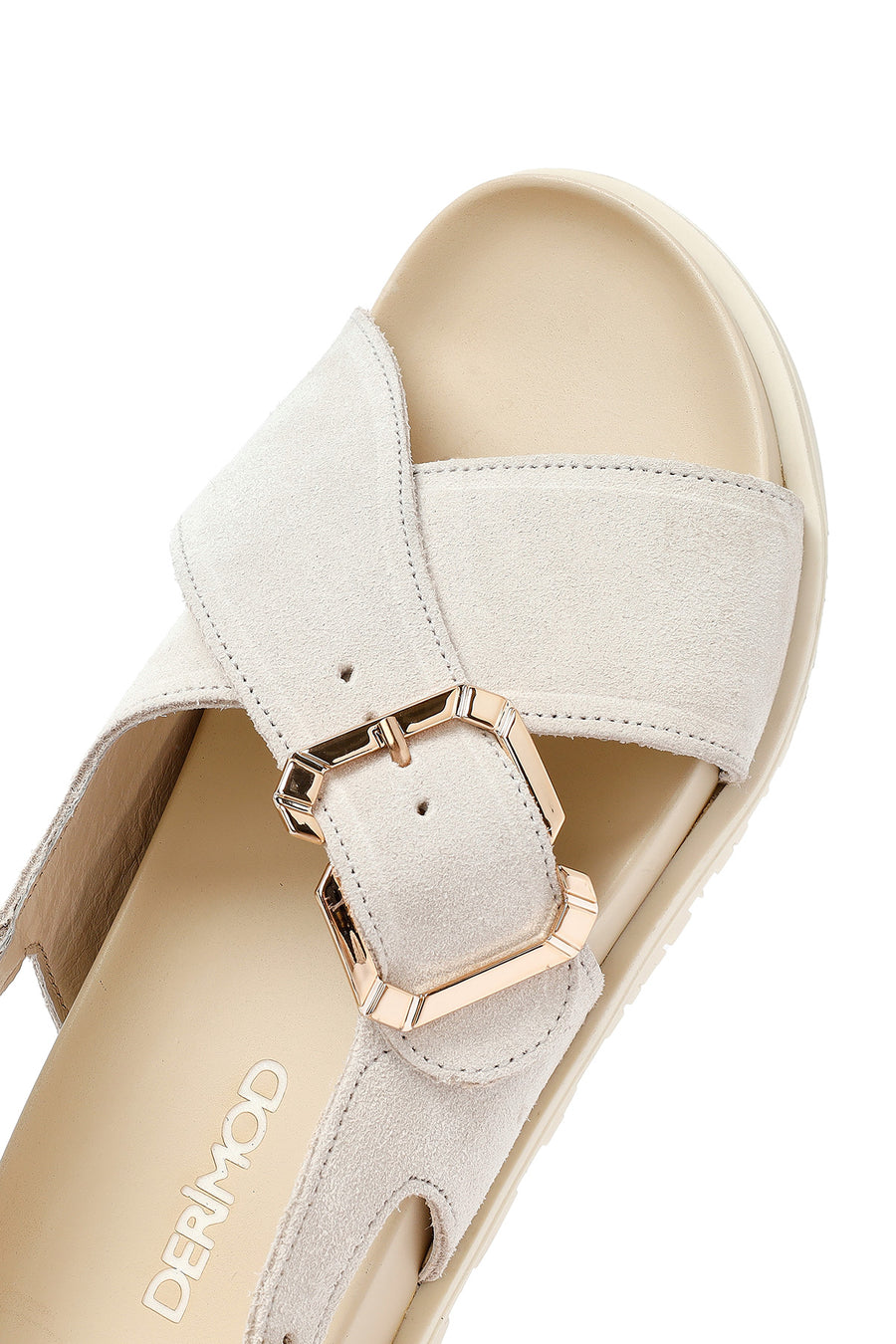 Women's Beige Buckled Suede Leather Sandals