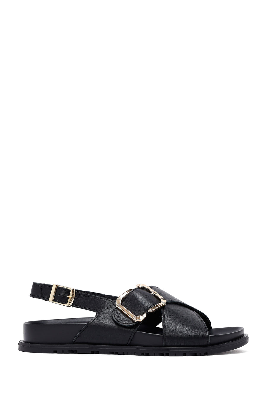 
Women's Black Buckled Leather Sandal
 25SFD350918 | Derimod