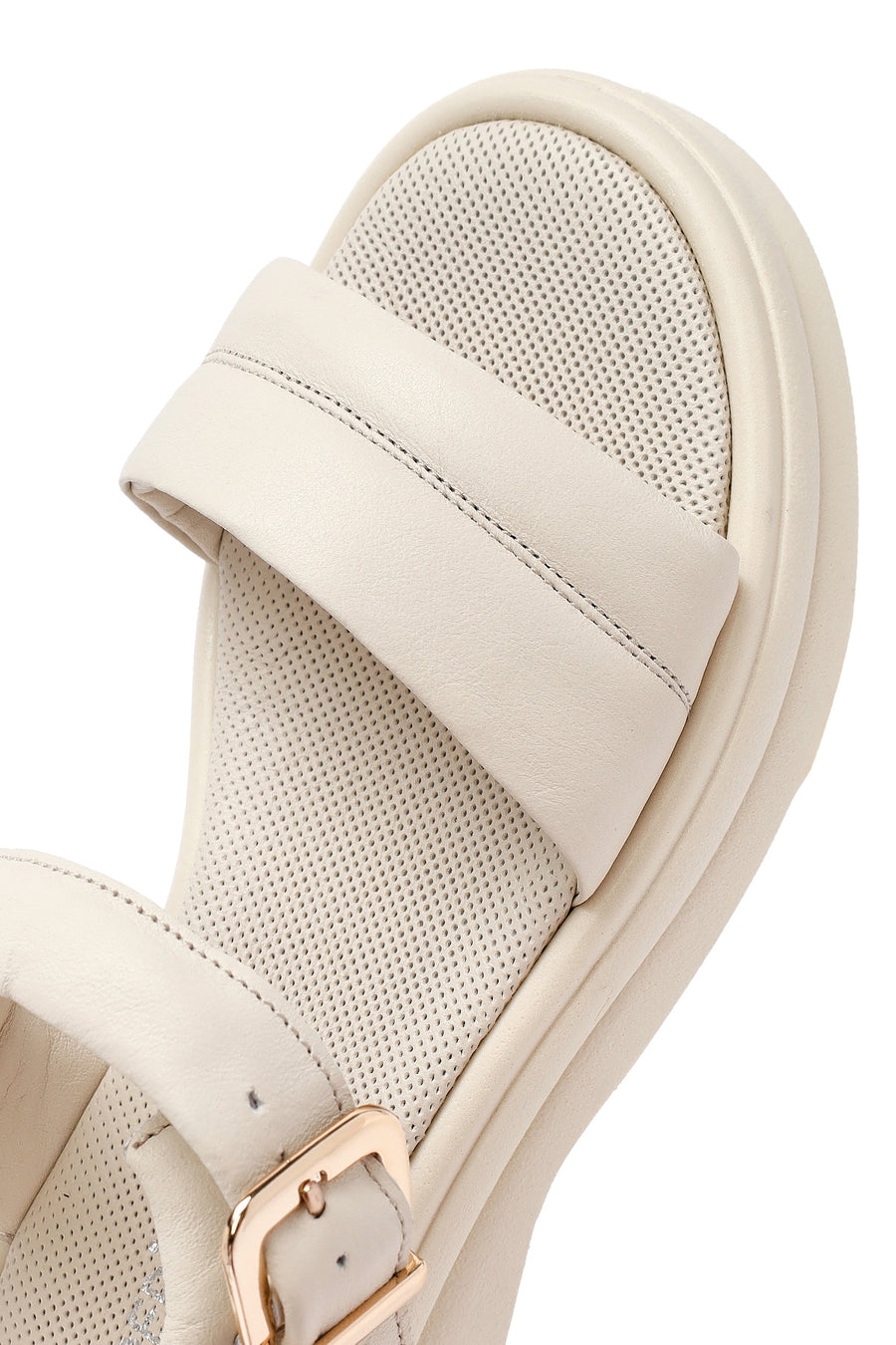 Women's Beige Leather Ankle Buckle Sandals