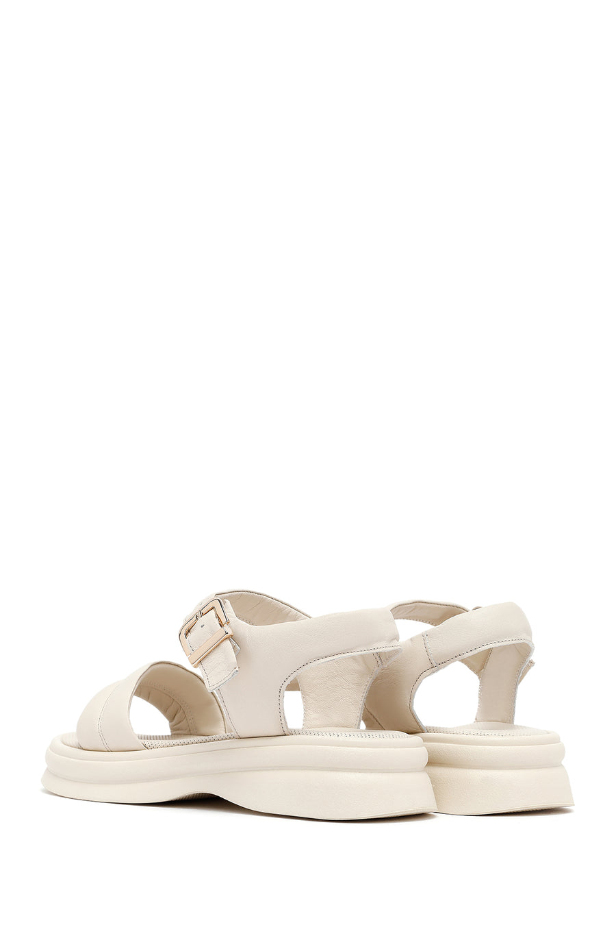 Women's Beige Leather Ankle Buckle Sandals