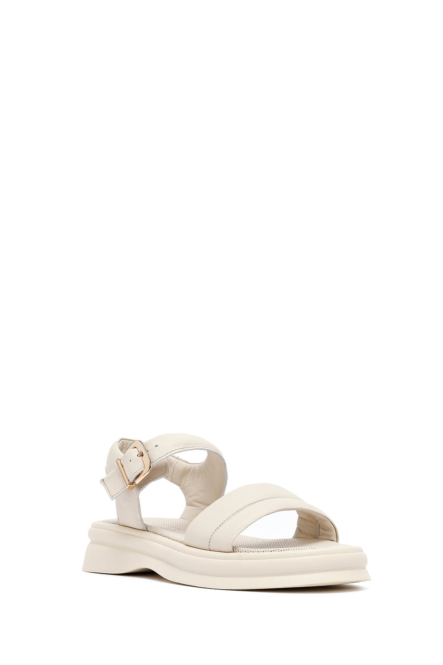 Women's Beige Leather Ankle Buckle Sandals