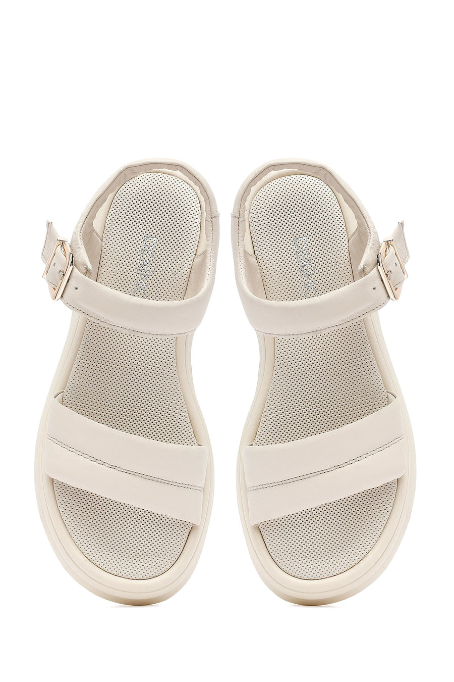Women's Beige Leather Ankle Buckle Sandals