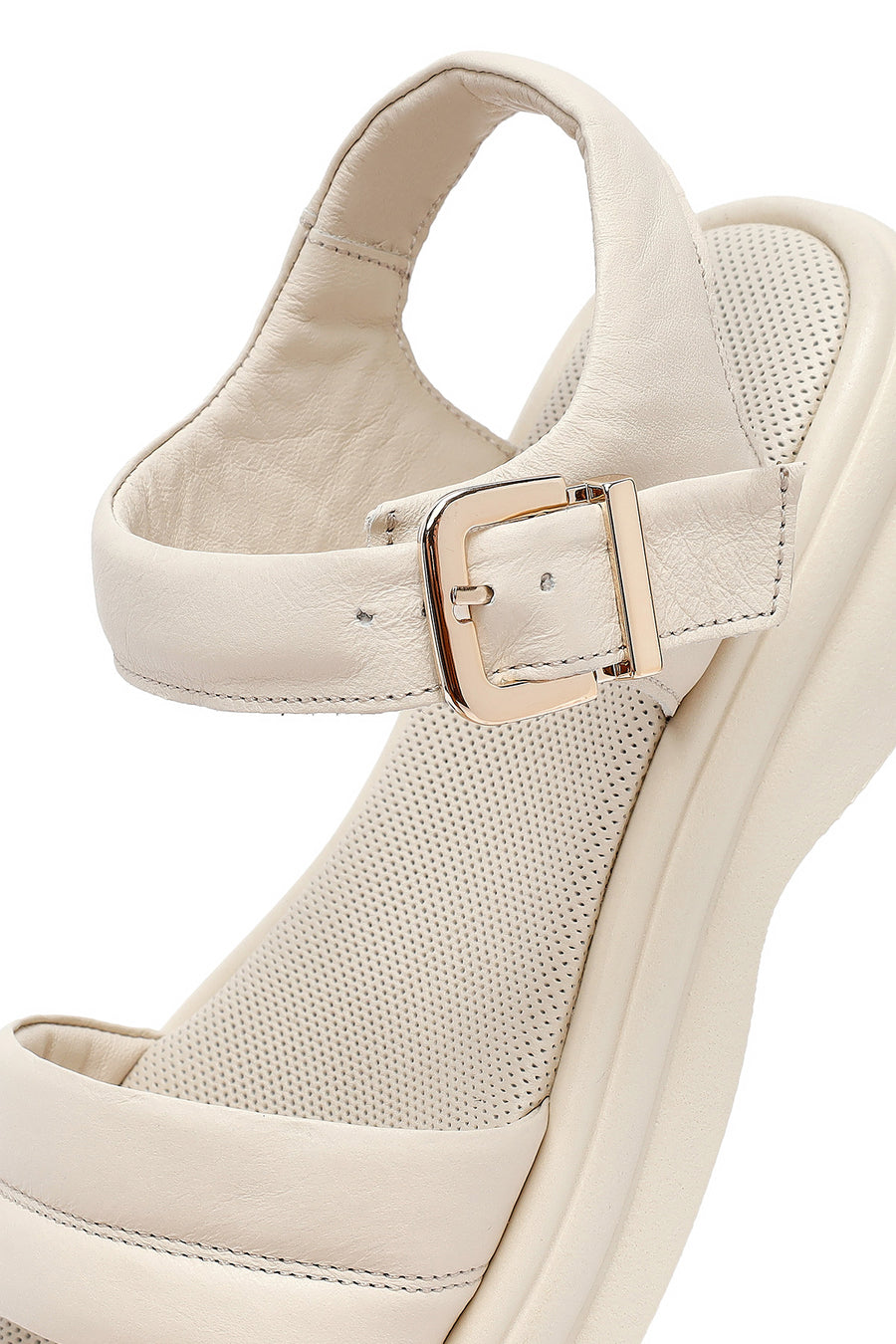 Women's Beige Leather Ankle Buckle Sandals
