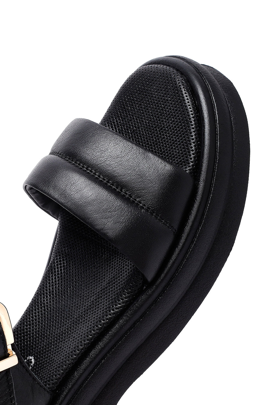 Women's Black Leather Ankle Buckle Sandals