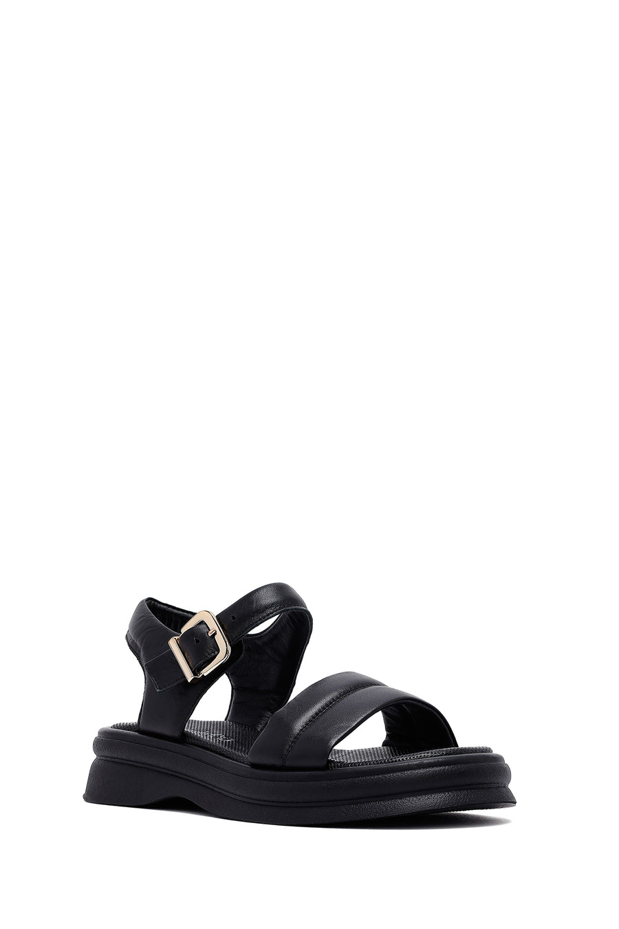 Women's Black Leather Ankle Buckle Sandals