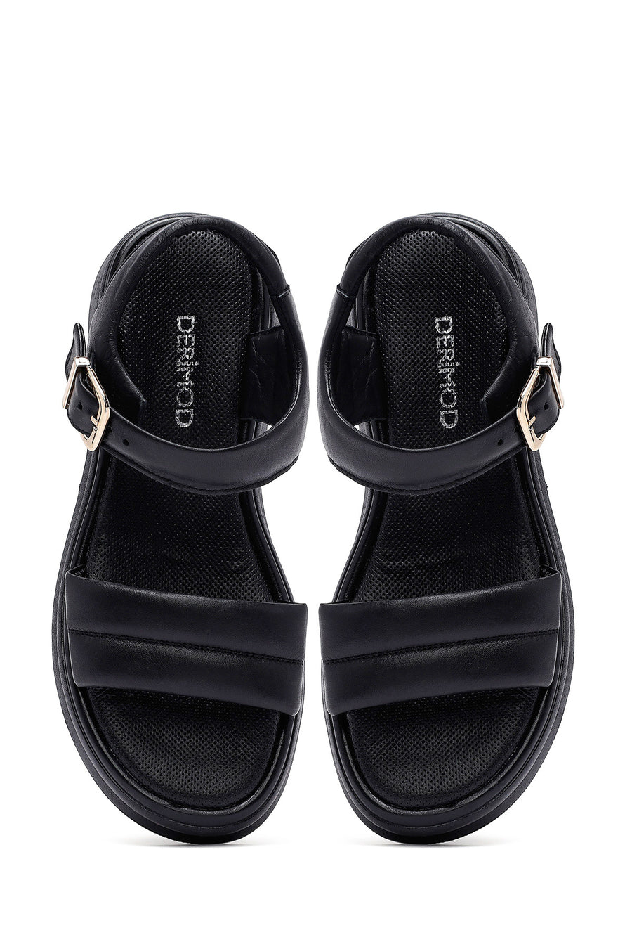 Women's Black Leather Ankle Buckle Sandals