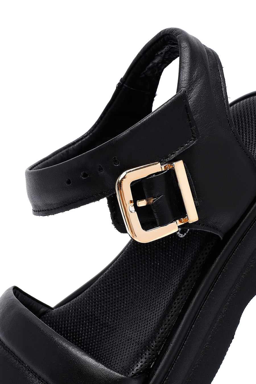 Women's Black Leather Ankle Buckle Sandals