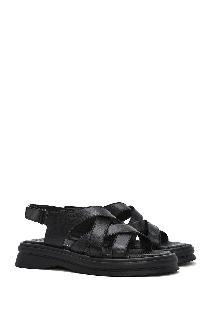 Women's Black Back Strap Leather Sandals