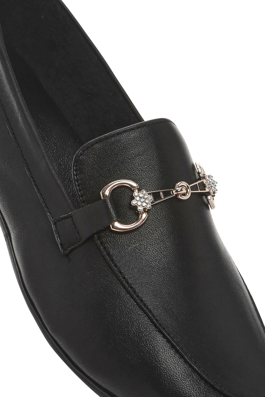 Kadın Siyah Tokalı Deri Loafer
