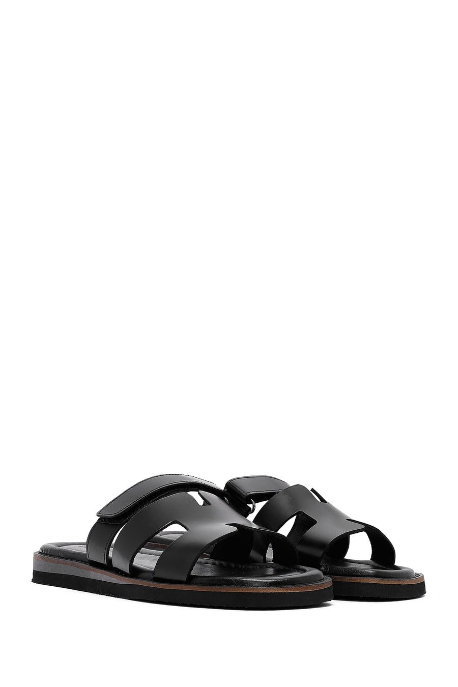 Women's Black Leather Slippers
