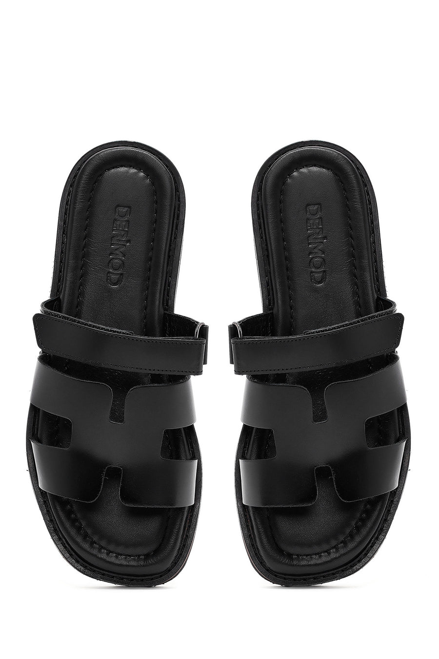 Women's Black Leather Slippers