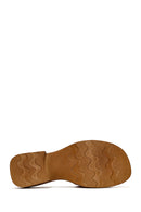 Women's Tan Buckle Leather Slippers | Derimod
