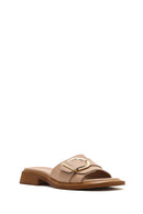 Kadın Bej Tokalı Deri Terlik | Derimod